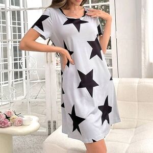 SHEIN Gray Star Print Sleep Dress